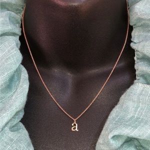 Solid Stamped 14K Rose Gold Natural Diamond Initial Letter a Pendant Necklace
